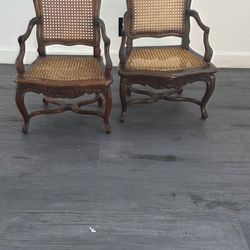 Pair of Vintage French Cane Accent Chairs – Louis XV Style – Farmhouse Cottage