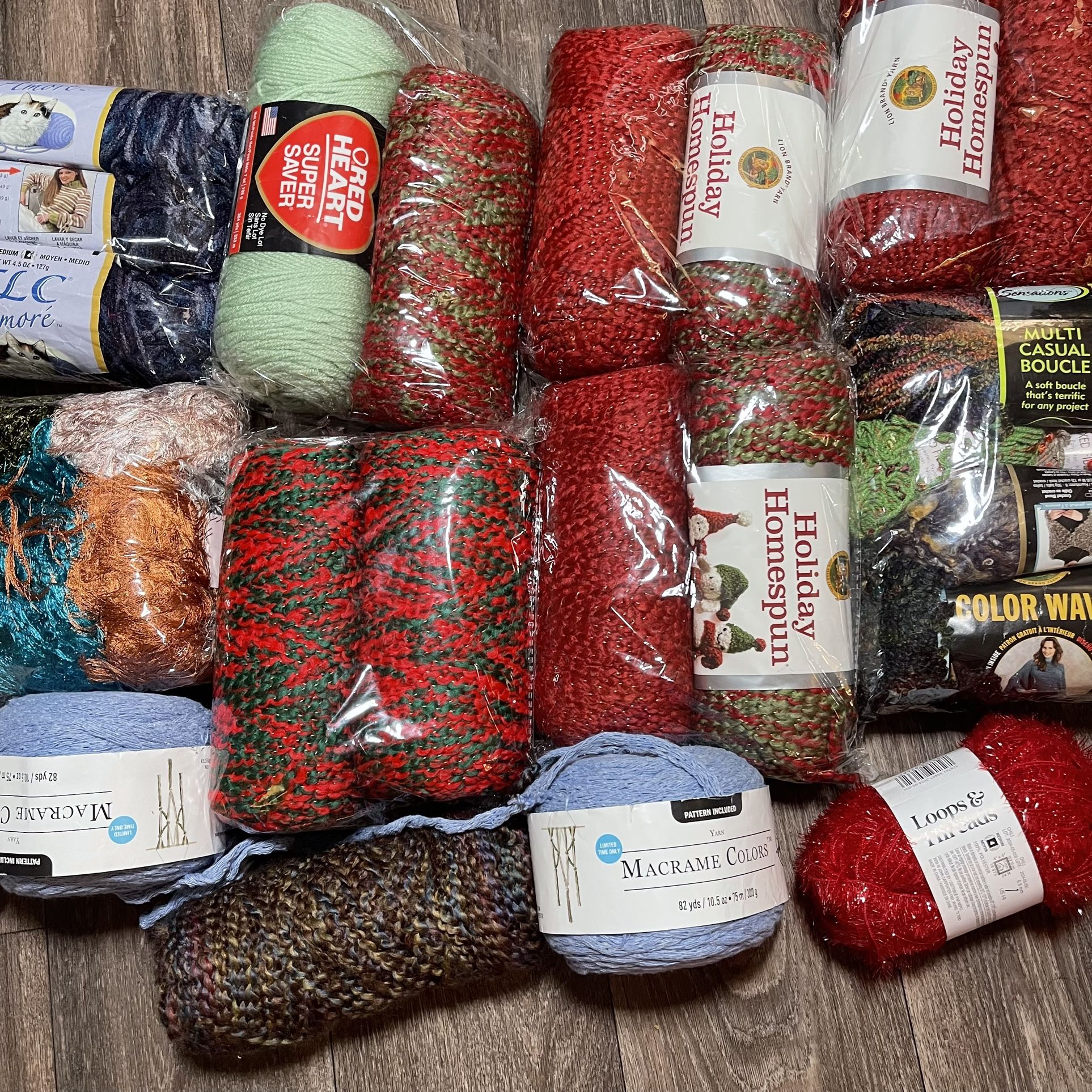HUGE Bundle of Yarn Huge Lot Lyon Brand Red Heart Loops & Threads 