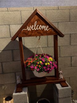 Freestanding Wood Hanging Plant Stand
