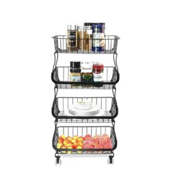 4 Tiers Rolling Metal Vegetable Fruit Basket, Rolling Cart