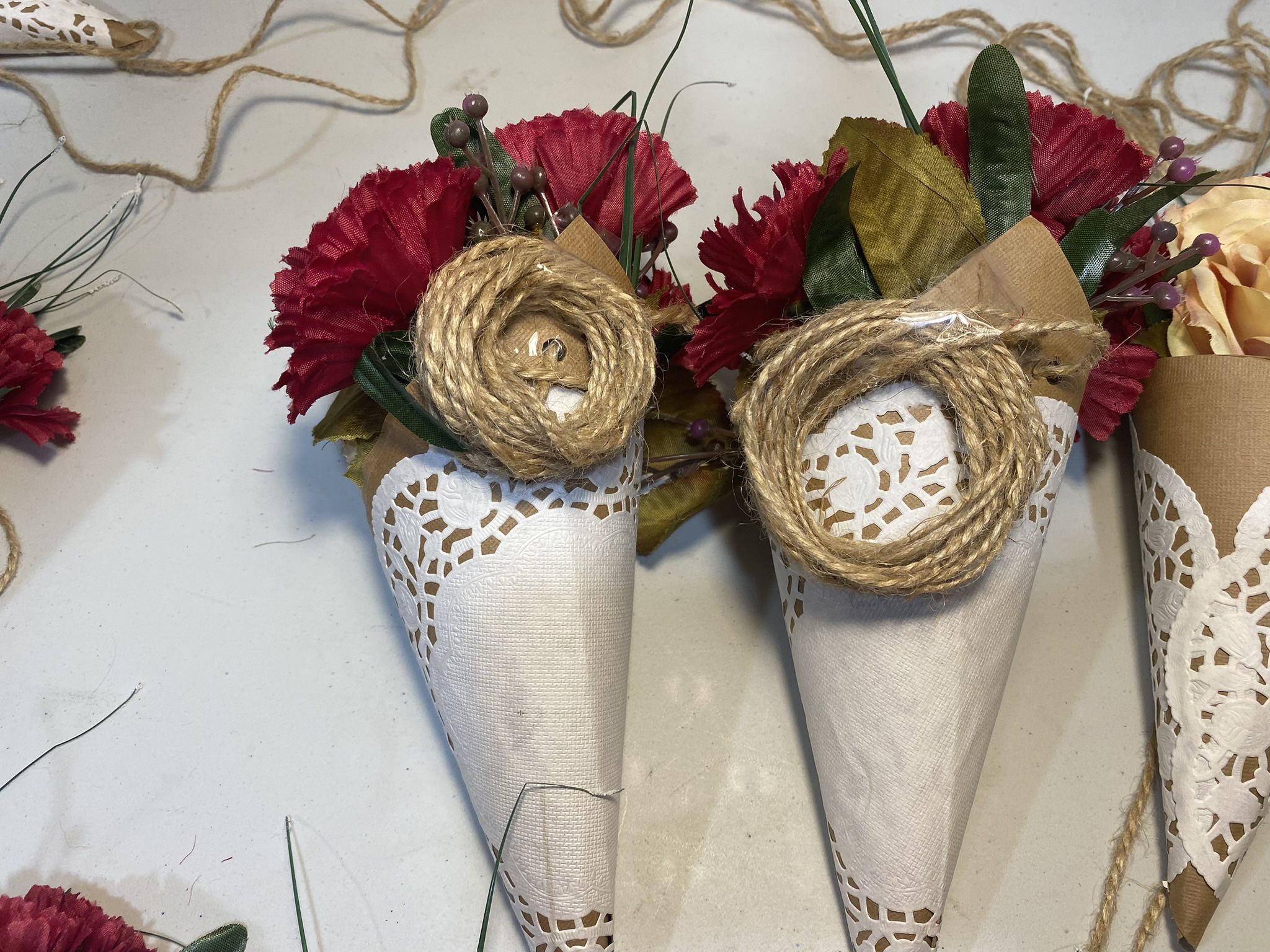 Pew Cones With Flowers 
