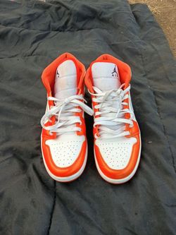 Air Jordan 1 Mid Orange White Sneakers size 10