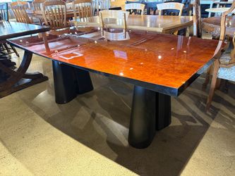 MINIFORM Italian Burr Amboyna Black Twin Pedestal Extendable Dining Table