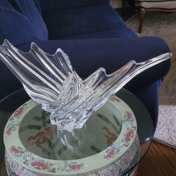 Mid-Century Modern Handblown Crystal Splash Centerpiece Bowl by Art Vannes 26"