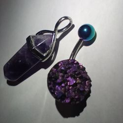 New!! Amethyst Crystal Pendant And Belly Ring!!