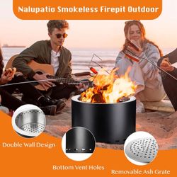 20" Stainless Steel Fire Pits, Large Smokeless Firepit with Removable Ash Pan, Portable Outdoor