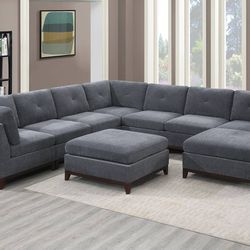 Brand New Dark Plush Grey Chenille 9pc Modular Sectional Sofa