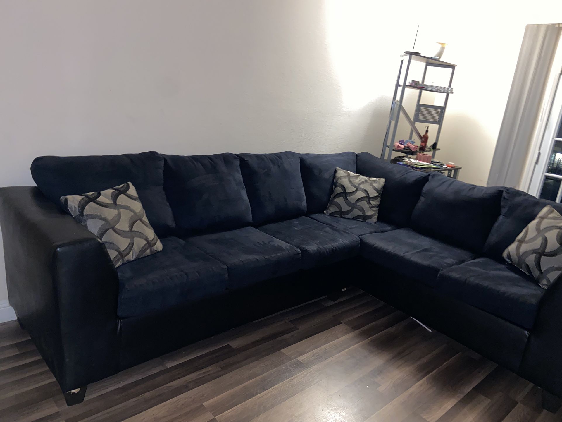 Black Suede/Leather Sectional 