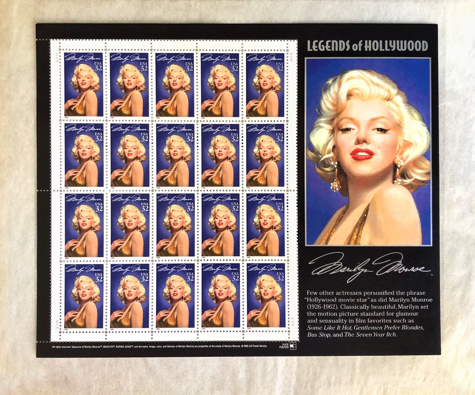 Legends of Hollywood Marilyn Monroe 5 Sheets