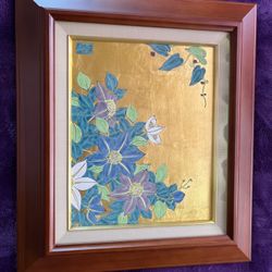 Japanese Gold Leaf Enamel Art – White Spring Flowers (Framed) 