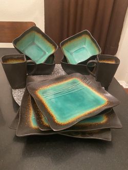 10-PC VINTAGE BAUM BROTHERS GALAXY JADE /BROWN DINNERWARE