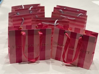 7 Vtg Victoria’s Secret Paper Gift Shopping Bags- Pink Stripe Ribbon Handles 6x8