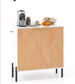 White Elegant 2-Door Storage Cupboard Cabinet, Multi-Purpose Sideboard Organizer for Kitchen, Dining Room & Entryway