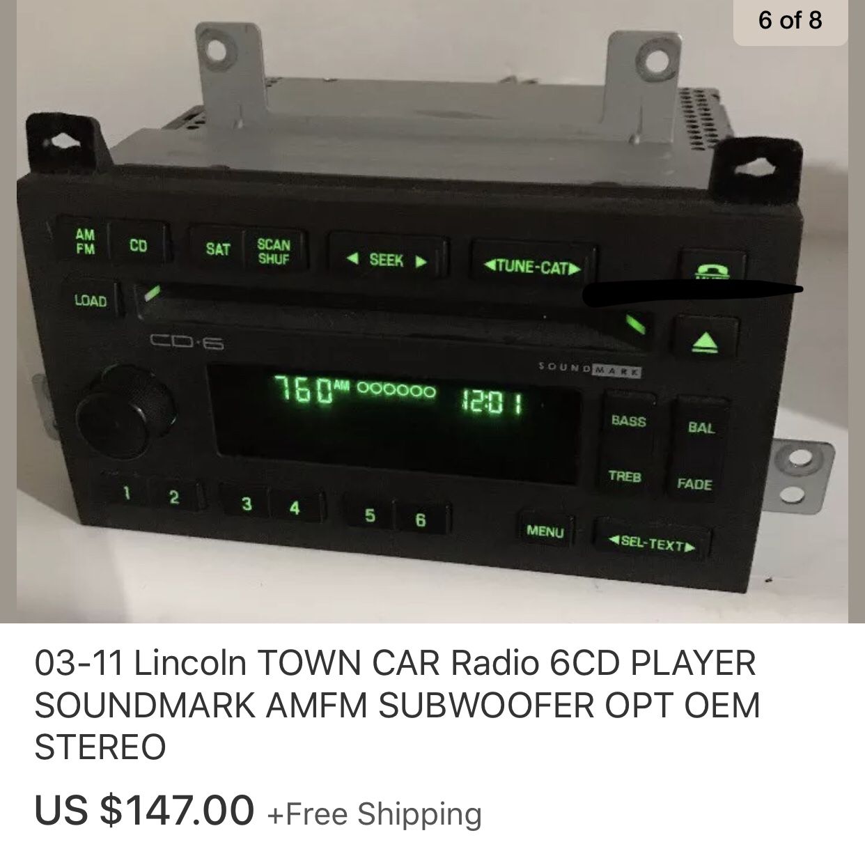 EXCELLENT CONDITION 03-11 Lincoln TOWN CAR Radio 6CD Changer PLAYER AMFM OEM STEREO 5W1T-18C815-BF TAKEN OUT FROM AN 05 LICOLN TOWN CAR SUBWOOFER
