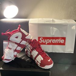 Size 8- Brand New Supreme x Nike Air More Uptempo Red