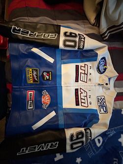 Racing Jacket Blue White Faux Leather