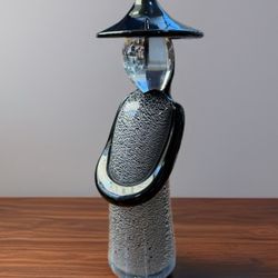 Murano  Puccini Handblown Glass Chinese Figurine Black & Silver 10in