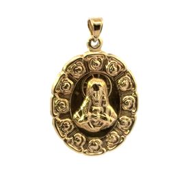 Woman’s Ladies 10k Yellow Gold Jesus And Virgin Mary Double Sided Oval Pendant For Necklace 1.5” Inch GP3125552