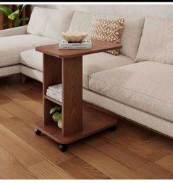 New In box Wood C shape table 3 tier rolling side table locking wheels