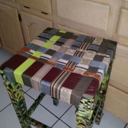 Camo Stool sit On ART!! MADE BY WEAVING BELTS TOGETHER