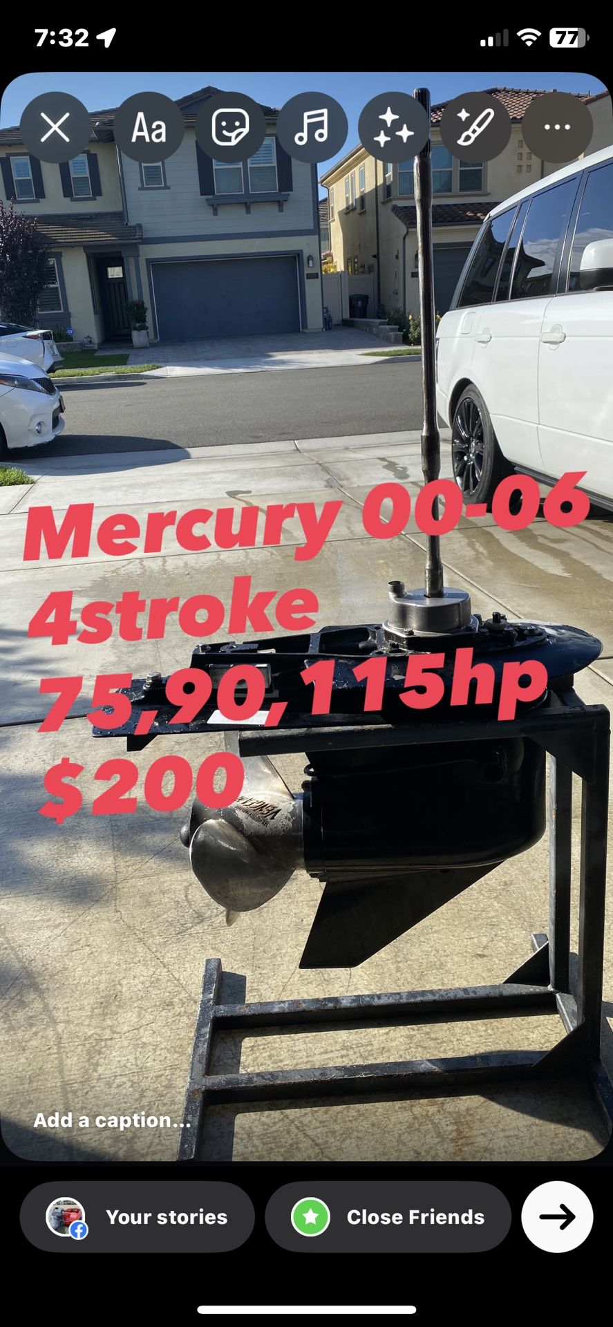 Mercury Lower For 2000-2006 4stroke 75 90 115hp For Parts Or Repair 