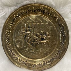 Vintage Brass Tavern Scene Wall Hanging