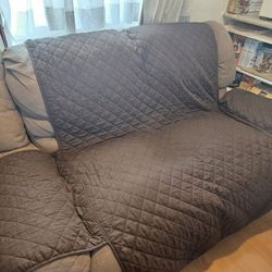 Beige-Reclining Couch Loveseat Includes Cover 