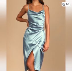 Lulus XL Blue Satin Slip Midi Dress