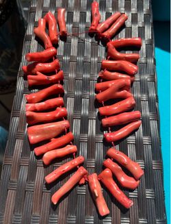 Genuine, rare gemstone salmon-pink coral hand-knotted strand