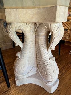 Vintage Hollywood Regency Cast Stone Dolphin Dining Table with Glass Top