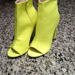 Electric Green Open Toe Ankle Boot (Block Heel) 