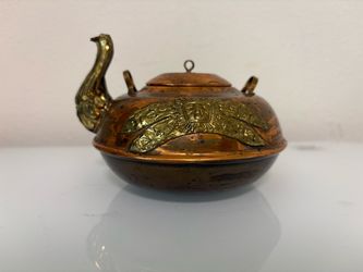 Copper and Brass Decorative Teapot with Sun Face