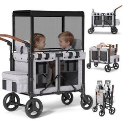 Touheart Wagon Stroller for 2 Kids - Double Seater Push Stroller with Canopy | Collapsible Foldable Wagon for Kids Toddlers & Infants with Removable S