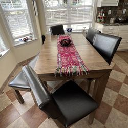 Dining Table, 4 Chairs, 1 Bench