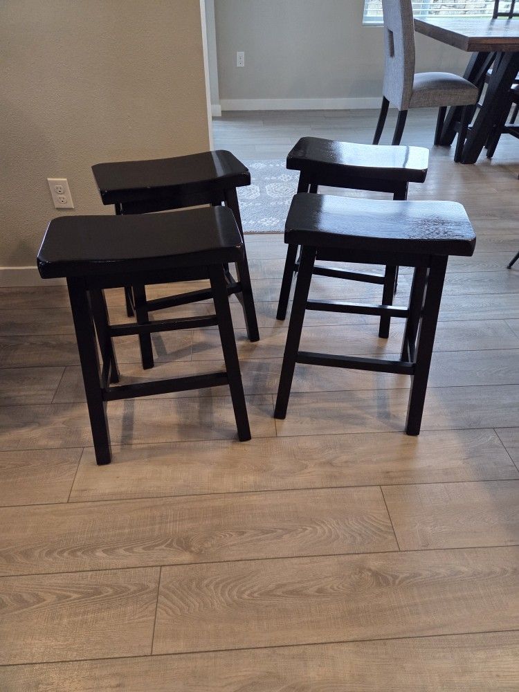 Bar Stools - Set Of 6 Black Wood