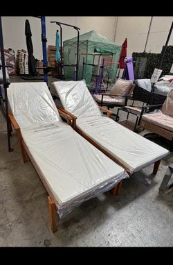 New Set of 2 Acacia Wood Outdoor Patio Lounge Chaise Recline Seat Daybed