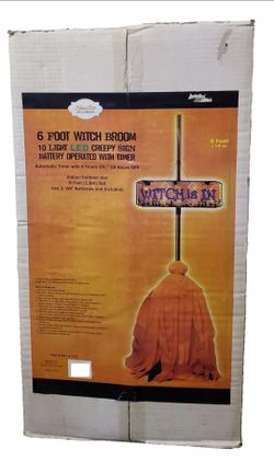 Halloween 6' Free Standing Witch Broom light up Witch is In sign prop New