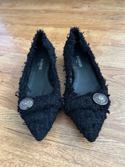 BALMAIN Paris Jolie Black Tweed Ballet Flats EU 38.5