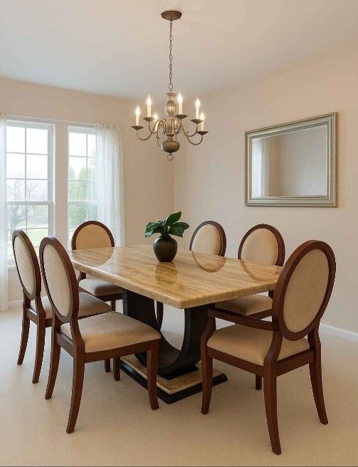 Elegant Granite Dining Table + 6 Chairs Designer Quality, Heavy Real Stone