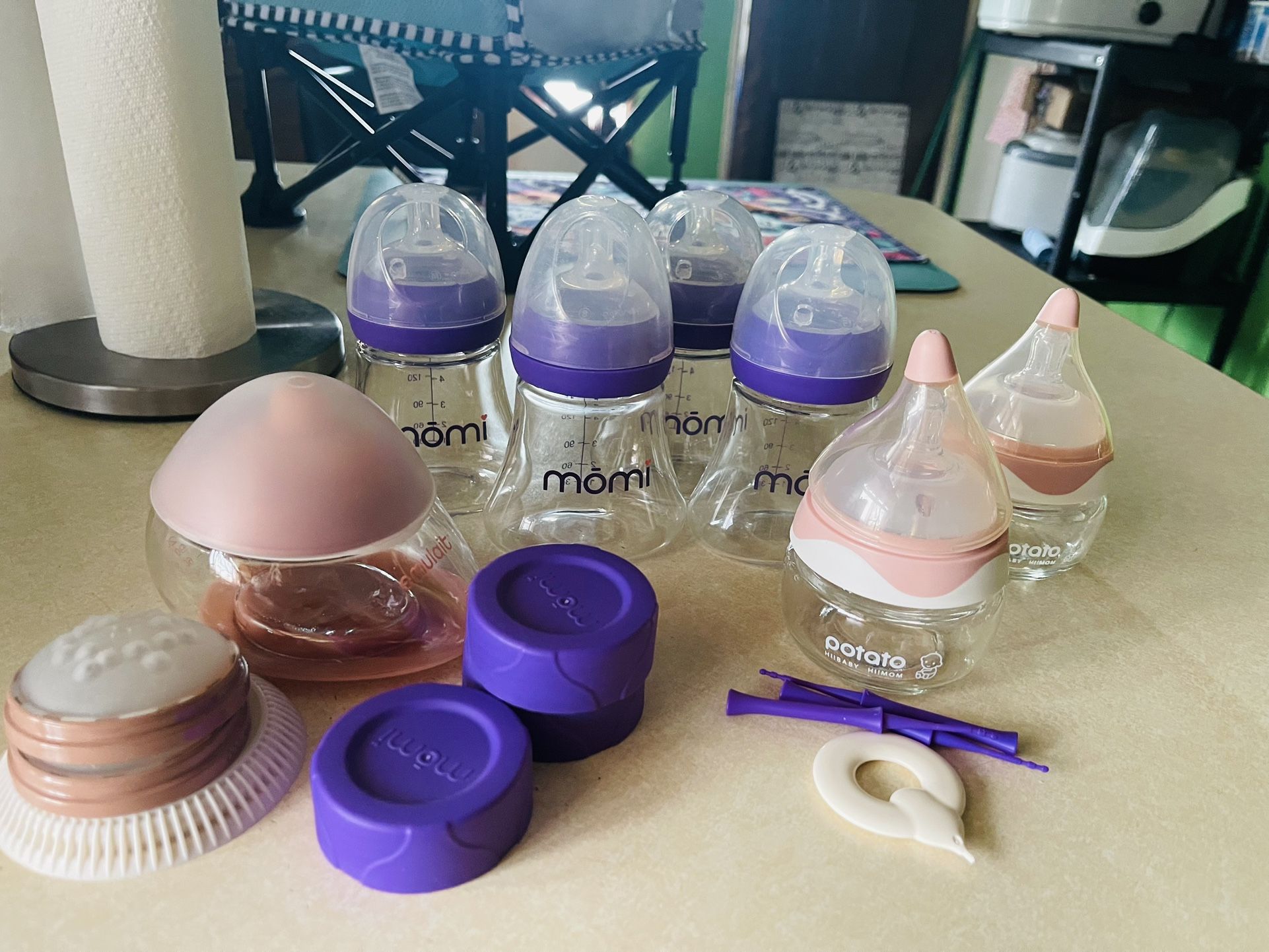 Glass Baby Bottles Momi, Potato, Plastic Emulait