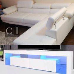 New White Sectional And Tv Stand Led Changing Color Lights 