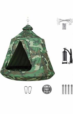 Hanging Tree Tent for Kid, Indoor Outdoor Hanging Tent, 330lbs Waterproof Tree Ceiling Pod, Portable Hang Out Huggle Pod Play Tents w/Rainbow Lights S
