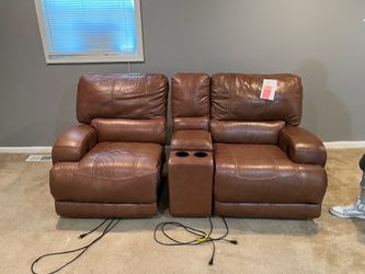 Barton reclining console sofa. (Camel)