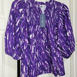 NEW Medium Michelle McDowell Jona Top | Tiger Tail Purple + White Blouse