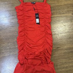 Red Scrunched Mini Dress 