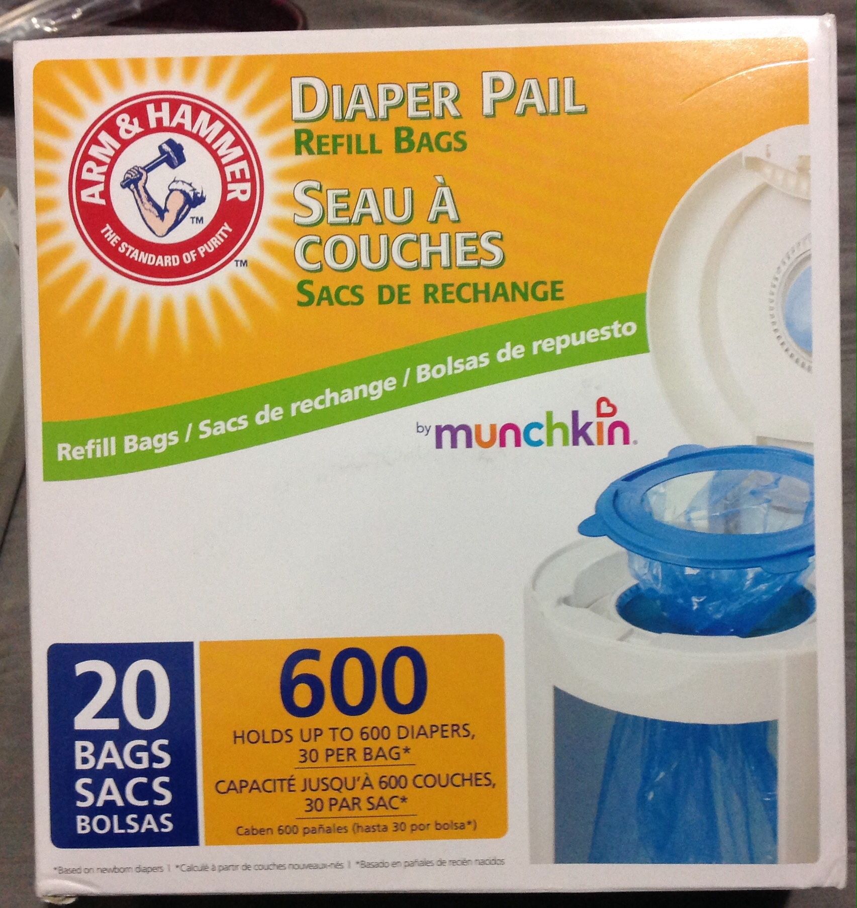 Munchkin Arm & Hammer Diaper Pail Snap, Seal and Toss Refill Bags, 20 Bags.