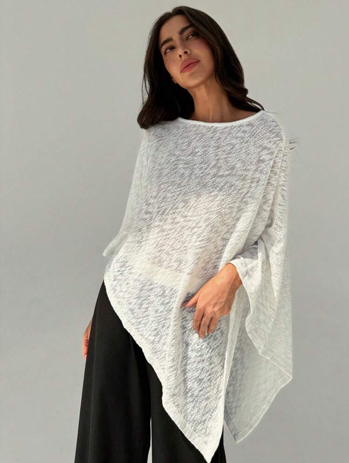 Size Small Elegant And Slim-Fit Asymmetrical Hem Plain Cape-Style Top With Four-Season-Appropriate Off-Shoulder Design