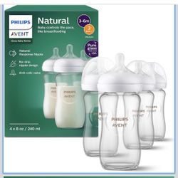 Philips Avent Natural Glass Baby Bottles with Natural Response Nipples (Medium Flow, Flow 3), 8oz, 4-Pack, SCY913/04