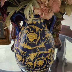 Beautiful Blue Vase With Flowers Arrangement. 