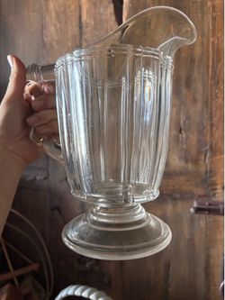 Clear Glass Fluted Pitcher with Pedestal Base